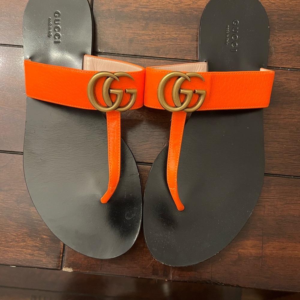 Gucci Orange Sandals with Gold Accents